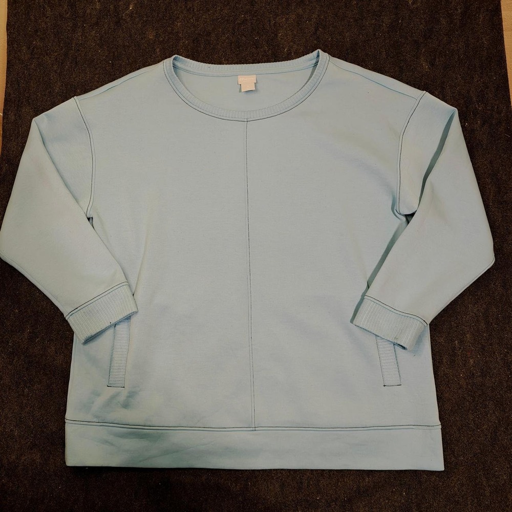 Chicos Zenergy Blue Sweatshirt Womens Size 2 Medium L 12-14 Cozy Loungewear Top